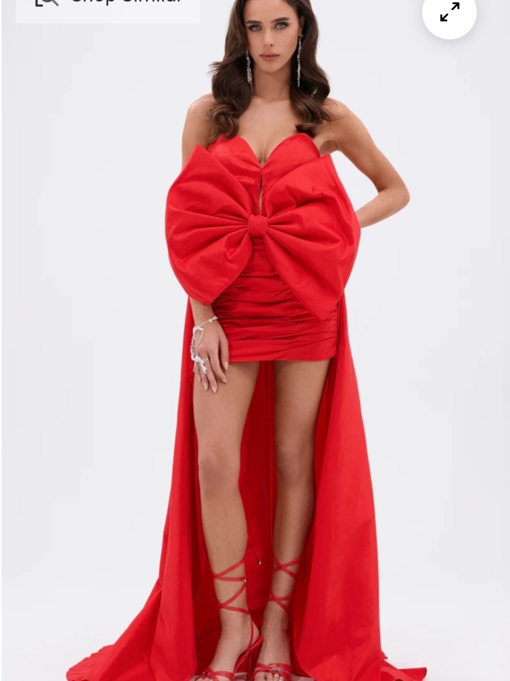 AKIRA Strapless Red Bow-Front High-Low Mini Dress Large
